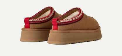 UGG Tazz Platform Slippers  "Chestnut Suede/ Red Braided Trim"