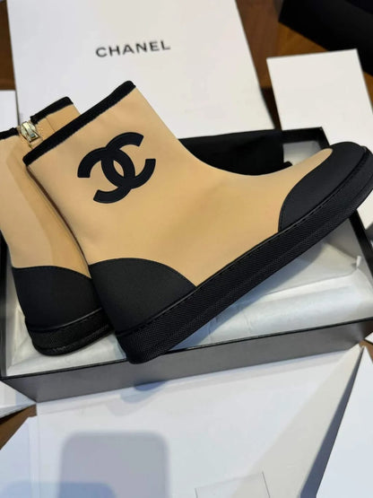 Chanel CC Logo Ankle Boots "Beige & Black"