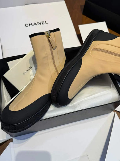 Chanel CC Logo Ankle Boots "Beige & Black"