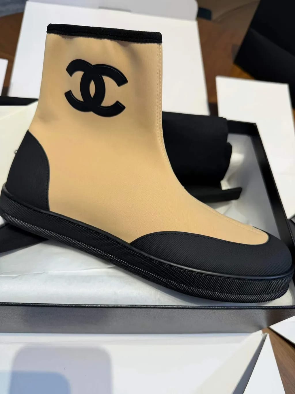 Chanel CC Logo Ankle Boots "Beige & Black"
