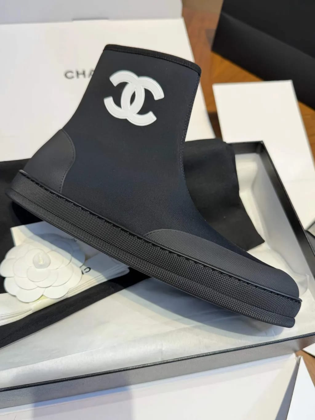 Chanel CC Logo Ankle Boots "Black & White"