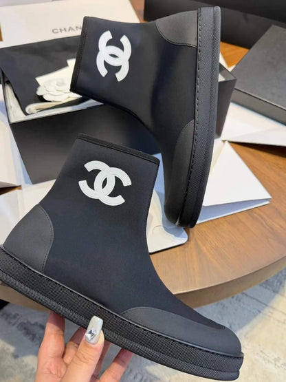 Chanel CC Logo Ankle Boots "Black & White"