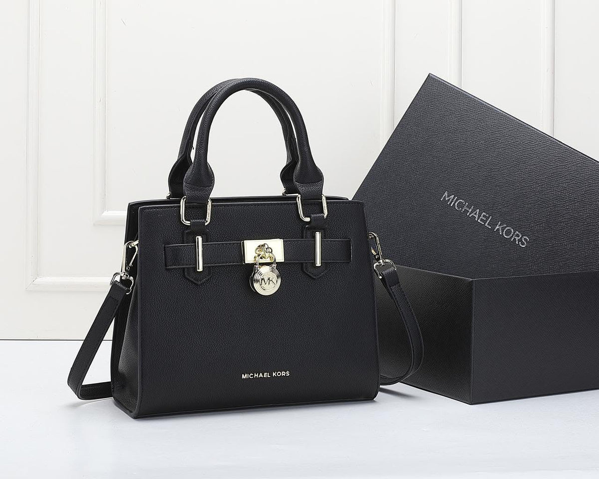 Michael Kors "Black" Structured Satchel with Gold Padlock Charm