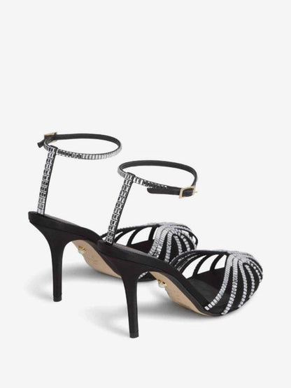Alevì Milano Crystal Strappy Ankle Strap Heels "Black & Silver"