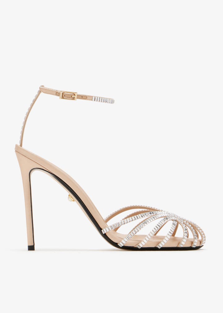 Alevi Milano Crystal Strappy Ankle Strap Heels "Gold & Silver"