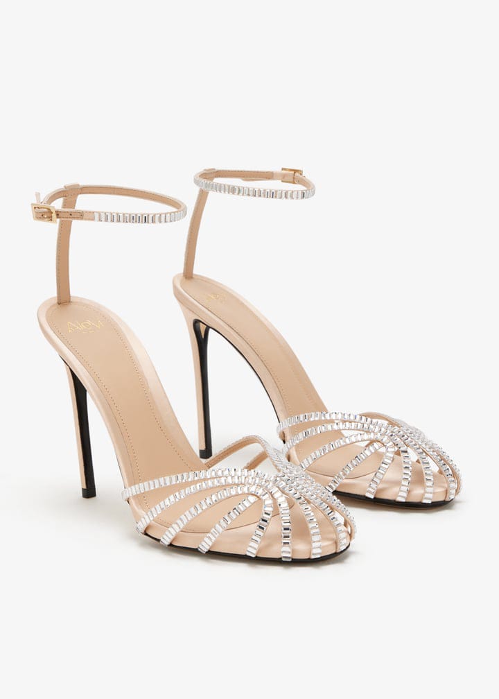 Alevi Milano Crystal Strappy Ankle Strap Heels "Gold & Silver"