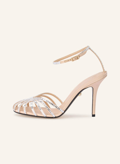 Alevi Milano Crystal Strappy Ankle Strap Heels "Silver"