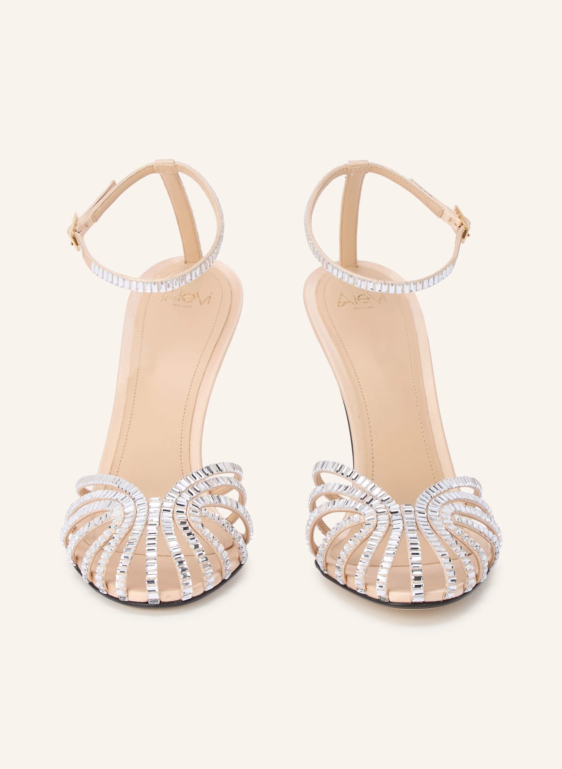 Alevi Milano Crystal Strappy Ankle Strap Heels "Silver"