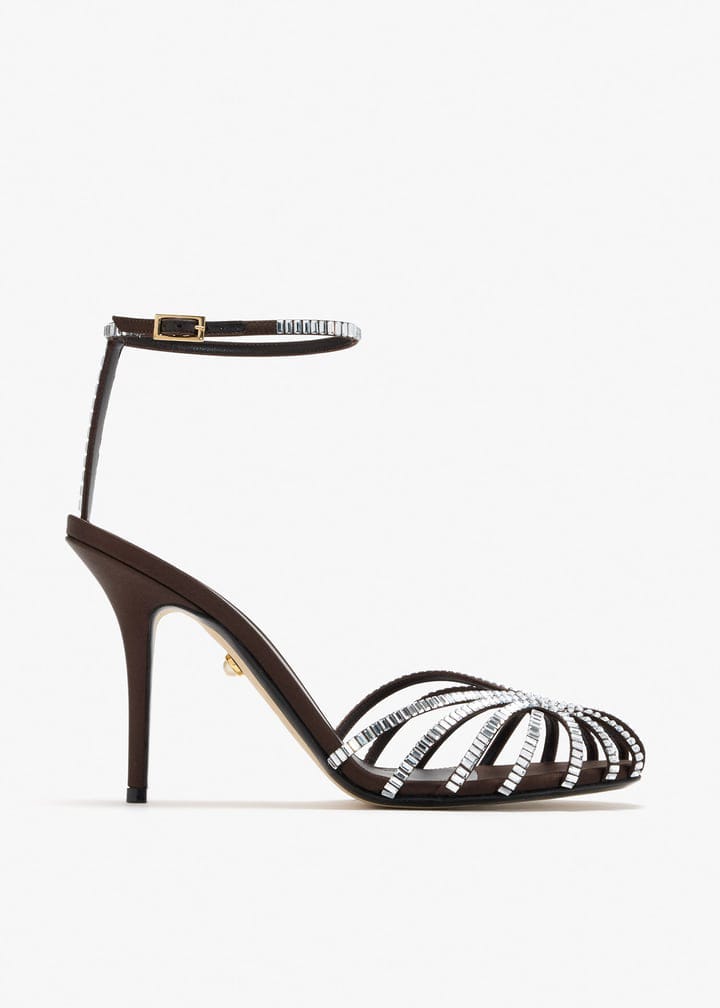 Alevi Milano Crystal Strappy Ankle Strap Heels "Chocolate Brown"
