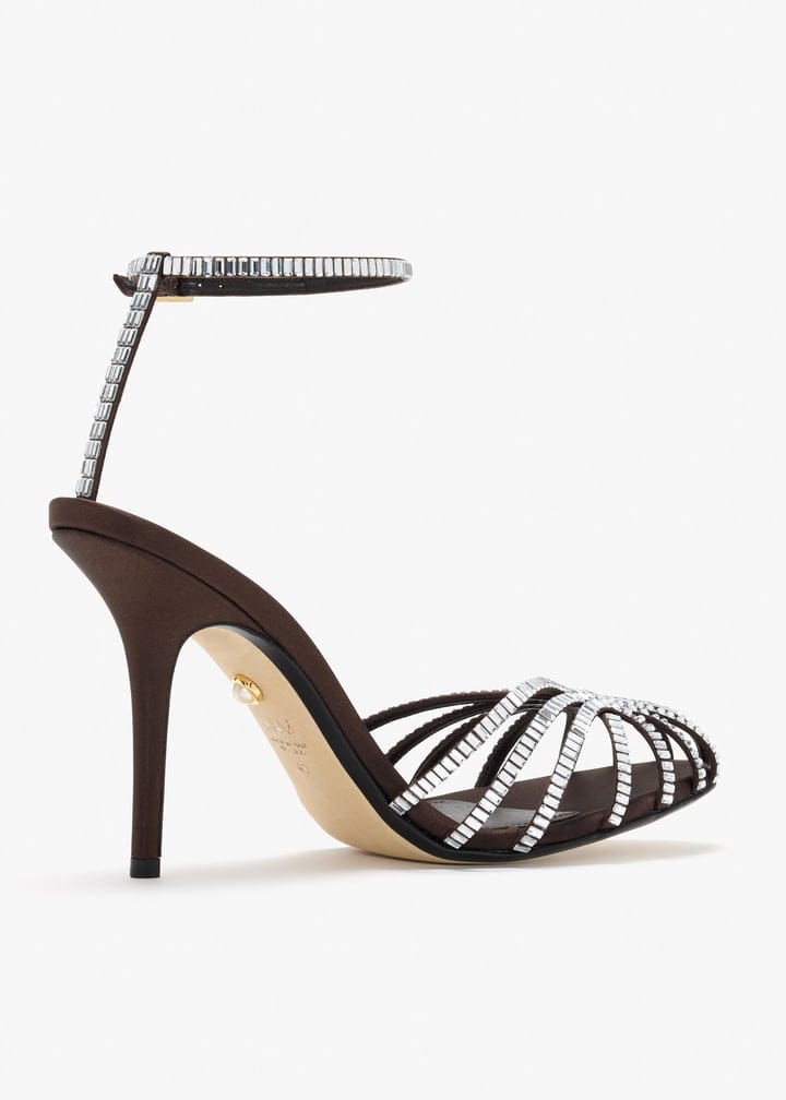 Alevi Milano Crystal Strappy Ankle Strap Heels "Chocolate Brown"