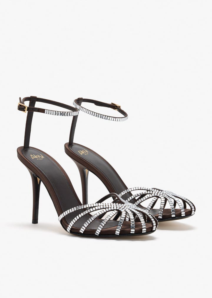 Alevi Milano Crystal Strappy Ankle Strap Heels "Chocolate Brown"