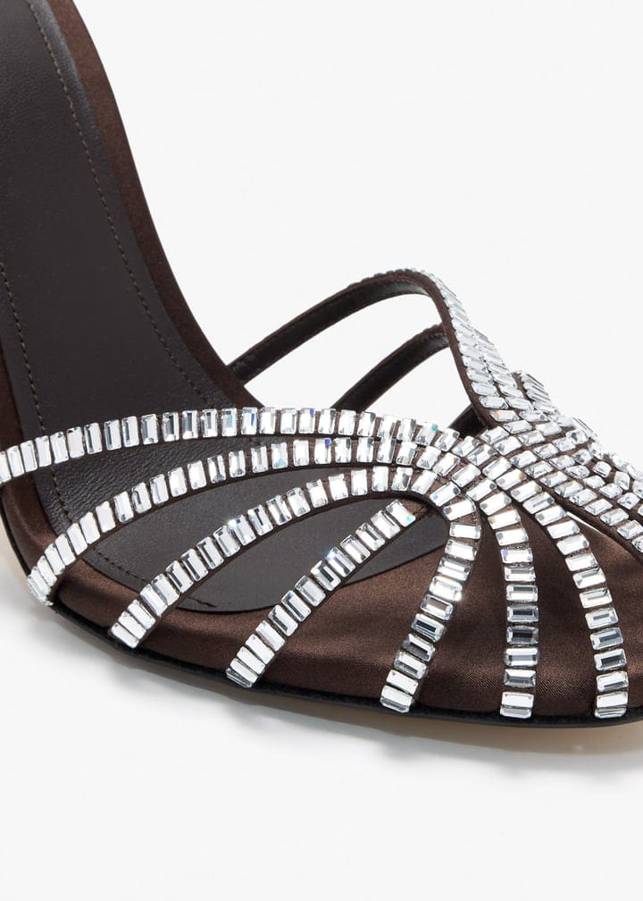 Alevi Milano Crystal Strappy Ankle Strap Heels "Chocolate Brown"