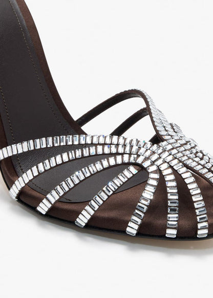 Alevi Milano Crystal Strappy Ankle Strap Heels "Chocolate Brown"