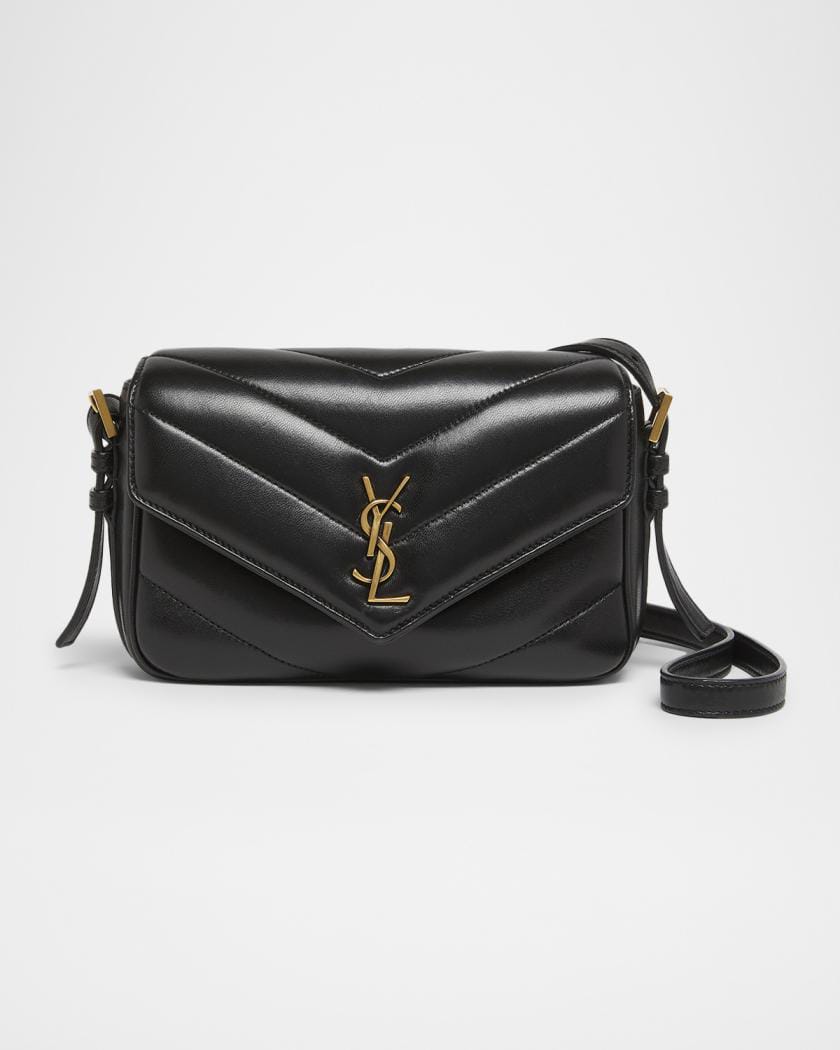 Saint Laurent "Black" Quilted Leather Crossbody Bag, "Gold" YSL Monogram