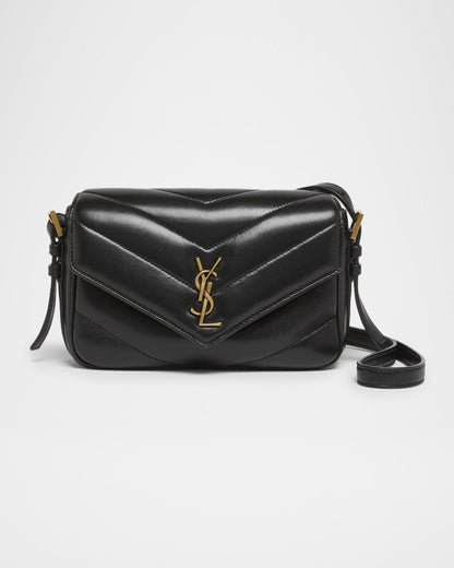 Saint Laurent "Black" Quilted Leather Crossbody Bag, "Gold" YSL Monogram