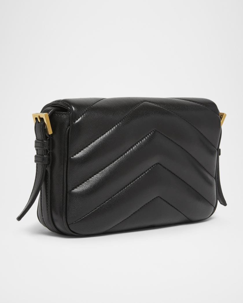 Saint Laurent "Black" Quilted Leather Crossbody Bag, "Gold" YSL Monogram