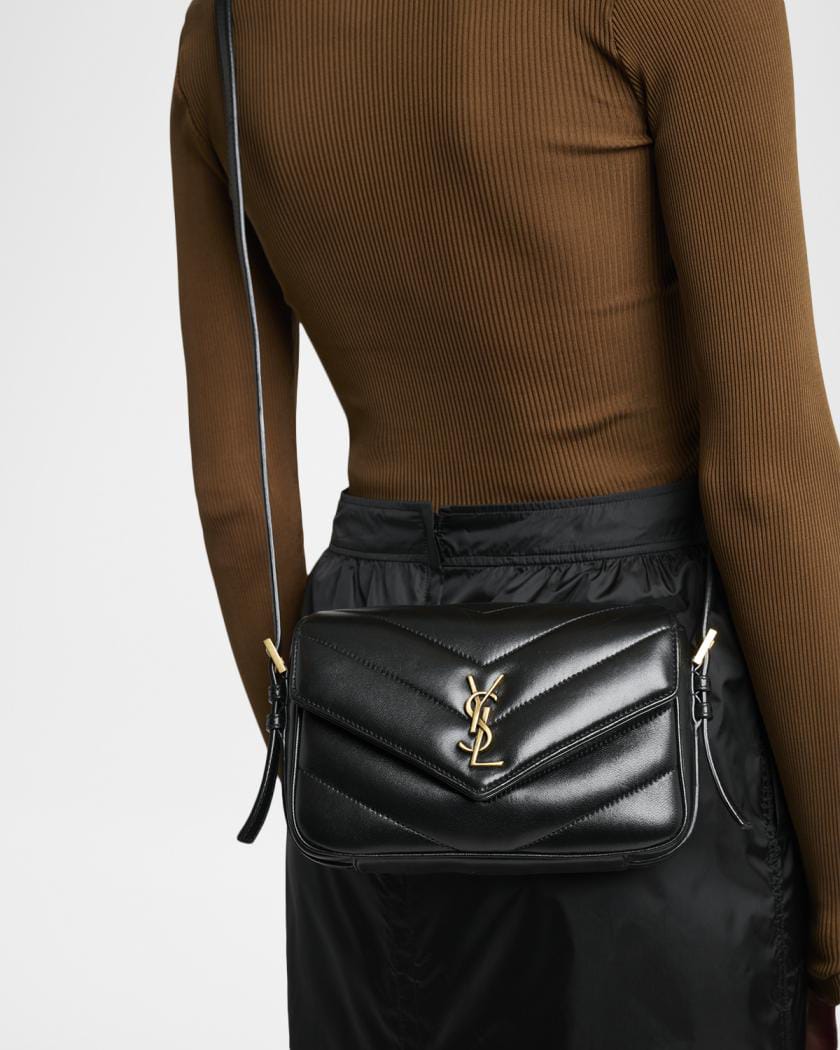 Saint Laurent "Black" Quilted Leather Crossbody Bag, "Gold" YSL Monogram