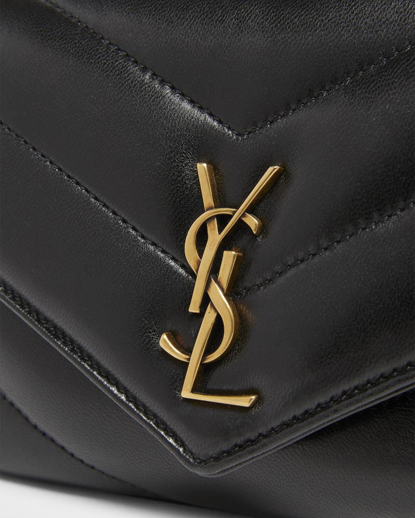 Saint Laurent "Black" Quilted Leather Crossbody Bag, "Gold" YSL Monogram