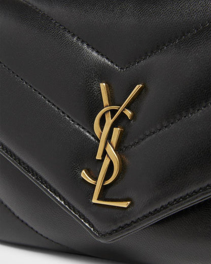 Saint Laurent "Black" Quilted Leather Crossbody Bag, "Gold" YSL Monogram