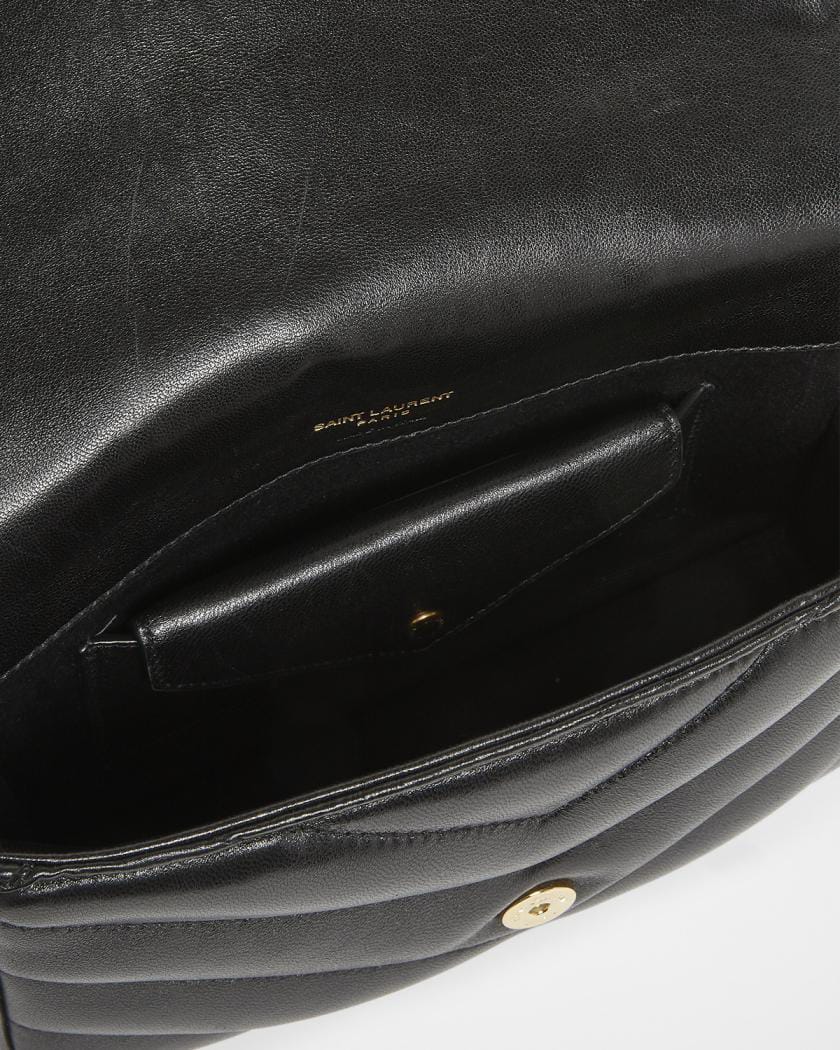 Saint Laurent "Black" Quilted Leather Crossbody Bag, "Gold" YSL Monogram