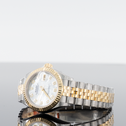 Rolex Lady Datejust 28mm Steel and Yellow Gold Fluted Mother of Pearl Dial 279173
