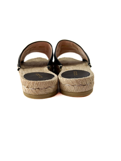 Gucci GG Marmont Black Quilted Leather Espadrille Slide Sandals