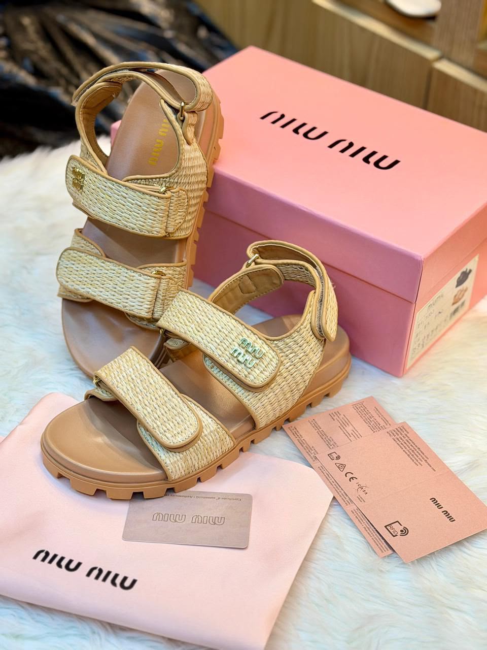 Miu Miu Natural Woven Strap Sport Sandals