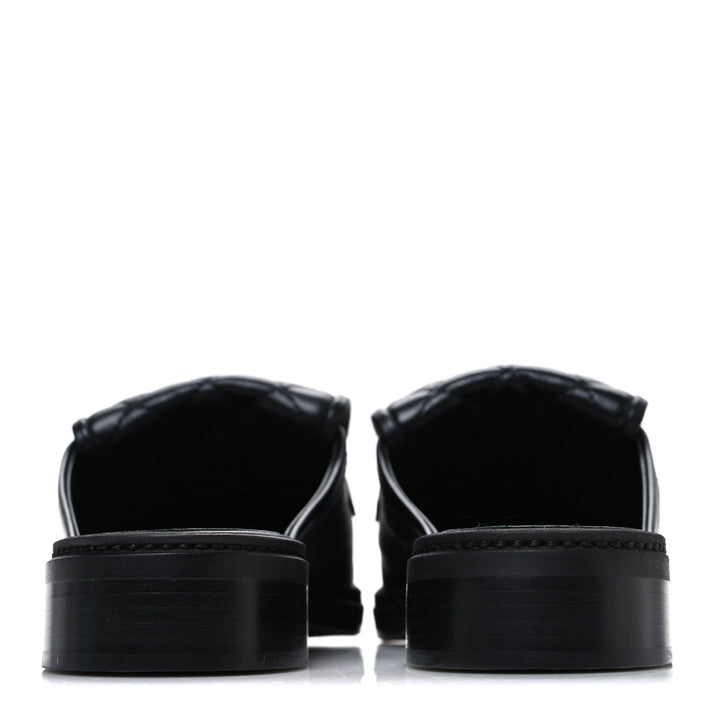 Channel Black Quilted Leather Flat Mule Slides