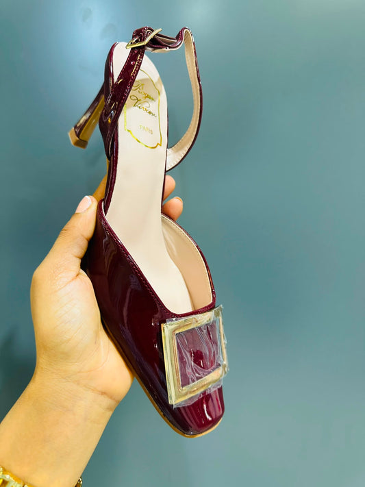 Roger Vivier Patent Leather Slingback Pumps-Deep Maroon
