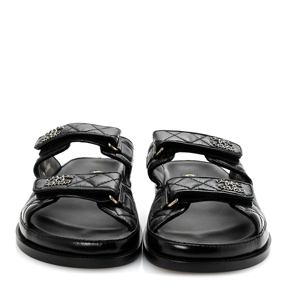 Channel Black Quilted Leather Double Strap Sandals