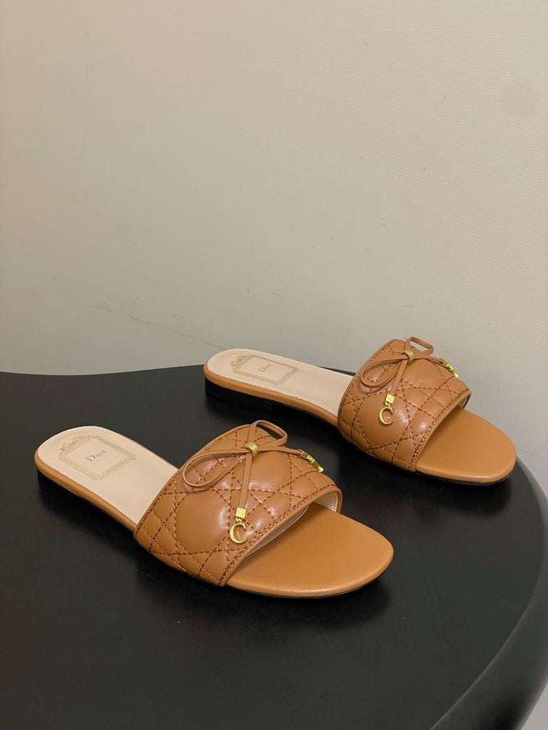 Christian Dior Women's Camel Cannage Leather Slide Sandals