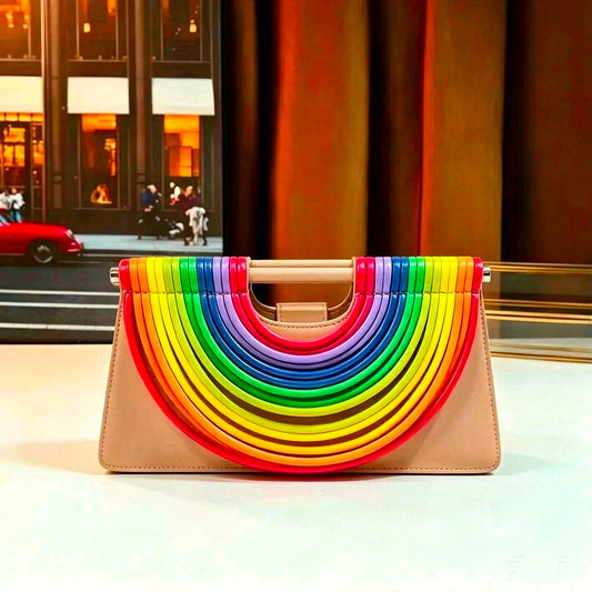 Bottega-Rainbow Multicolor Ribbed Arch Handle Clutch Bag