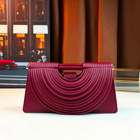 Bottega-Burgundy Ribbed Arch Handle Clutch Bag for womens