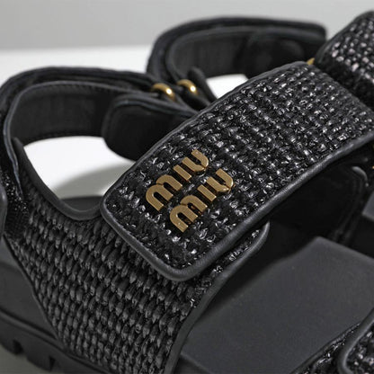 Miu Miu Black Woven Strap Sport Sandals