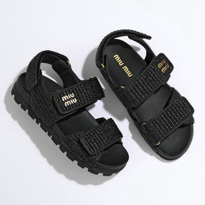 Miu Miu Black Woven Strap Sport Sandals