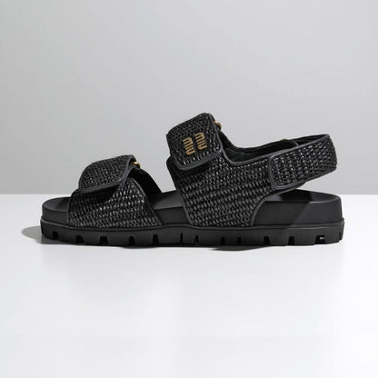 Miu Miu Black Woven Strap Sport Sandals