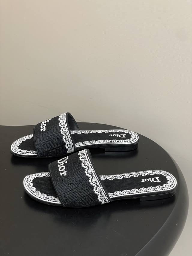 Christian Dior Women's Black Dway Slide Sandals.