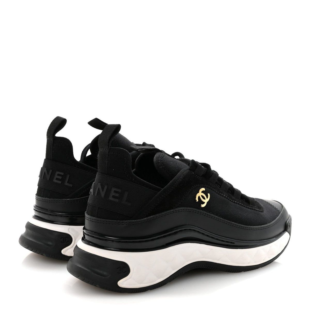 Chanel Mesh & Leather Platform Sneakers – Black & White
