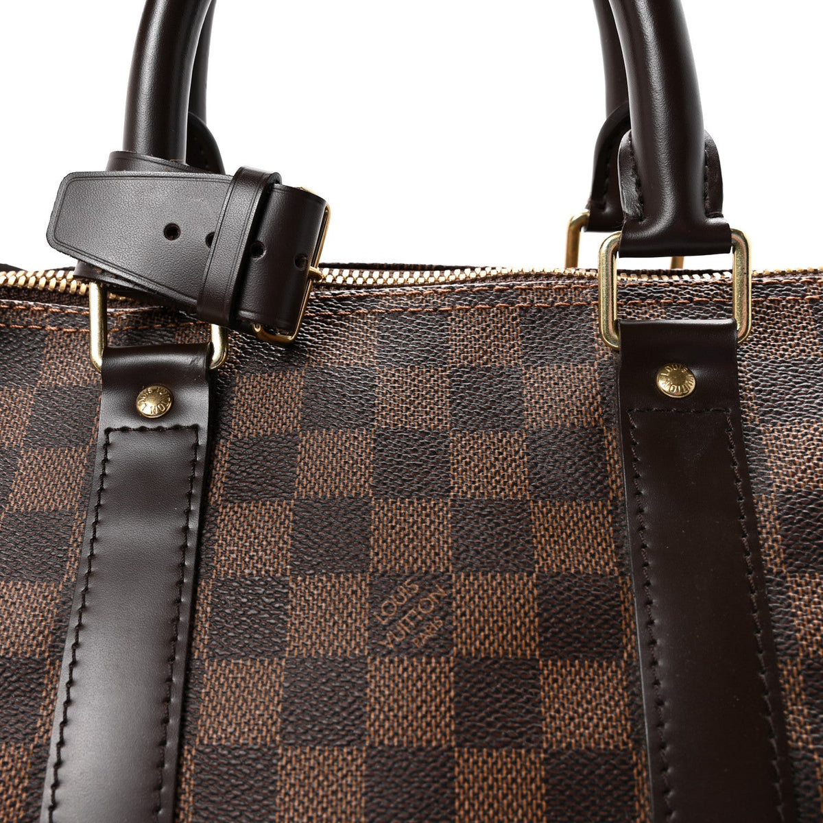 Brown Checkered Leather Keepall Bandoulière-Inspired Duffle Bag