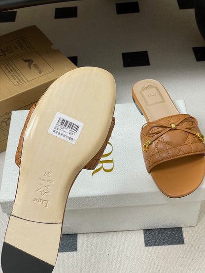Christian Dior Women's Camel Cannage Leather Slide Sandals
