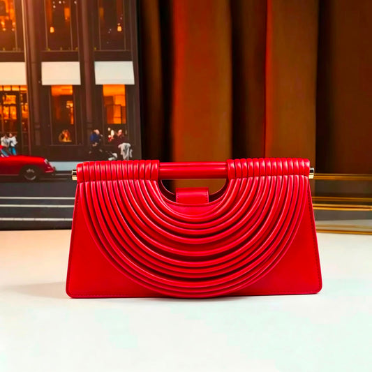 Bottega-Red Ribbed Arch Handle Clutch Bag for women's