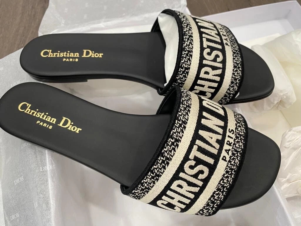 Christian Dior Dway Slide Mules  "Black/ White"